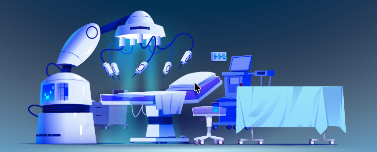 Futuristic robotic surgery operating room illustration